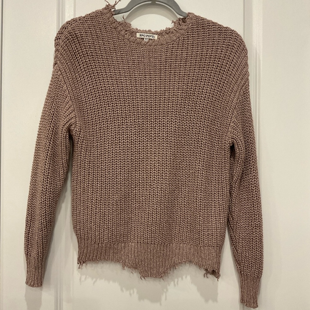 Rag Poets Mauve Distressed Woven Sweater (xs)